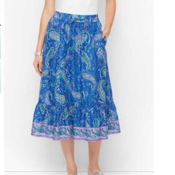 TALBOTS Tiered Midi Skirt Small Petite Blue Paisley Garden Cotton Boho NWT - Picture 5 of 11